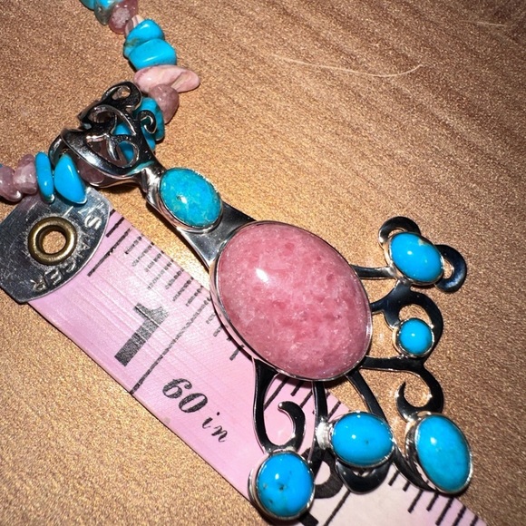 Turquoise & Rhodochrosite bead necklace with pendant by Jay King - Picture 13 of 14